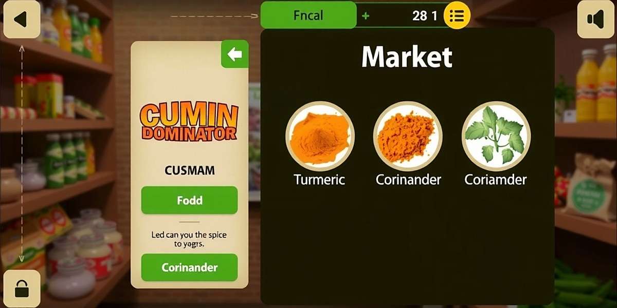 Cumin Dominator Gameplay - Spice Market Interface Cumin Dominator game screenshot showing Indian spice market interface with cumin, turmeric, and coriander